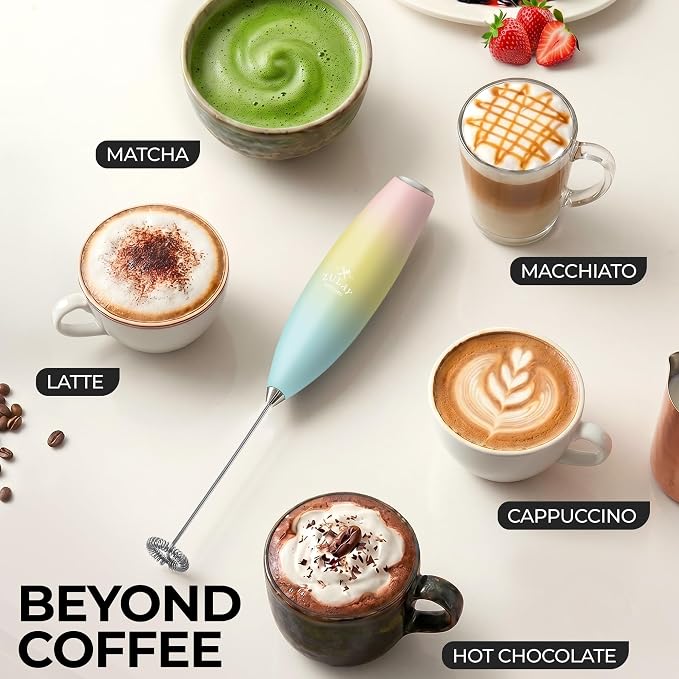 Zulay Powerful Milk Frother for Coffee with Upgraded Titanium Motor - Handheld Electric Whisk, Milk Foamer, Mini Mixer & Coffee Blender for Frappe, Latte, Matcha, No Stand - Cupcake