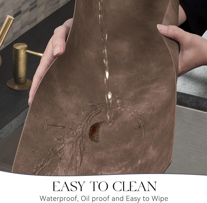 MOSAYT Vinyl Placemats Set of 4-12 X 17 Inch - Faux Leather 100% Waterproof Oil-Proof Wipeable PU Place Mats, Heat Resistant Reversible Table Mats for Kitchen, Dining, Outdoor, Brown
