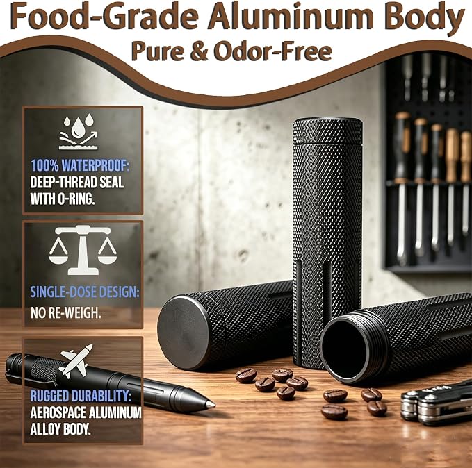 Single Dose Coffee Bean Storage, Portable 2-Pack Airtight Canister (Black) | Airtight Odor-Proof & Moisture-Proof Metal Canisters - Aluminum alloy, portable for outdoor, travel, camping, business trips.