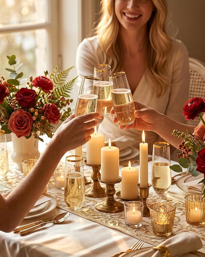 Ciaell 24 Pack Gold Plastic Champagne Flutes for Mimosa Bars | 9 oz Gold Stemless Mimosa Glasses, Heavy Duty Plastic, Champagne Mimosas Wine Cocktails for Weddings Birthdays Parties