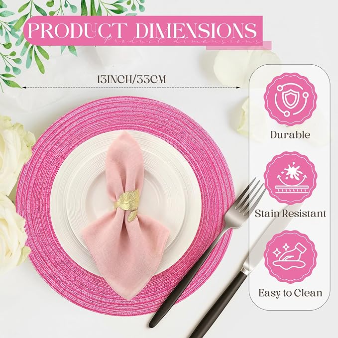 Geosar Disposable Paper Placemat Cotton Woven Look 13'',100 Pcs,Pink