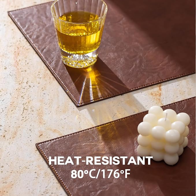 Baroyal Faux Leather Placemats Set of 8 Vinyl Washable Wipeable Table Mats for Kitchen Dining Table Heat Resistant Waterproof Indoor/Outdoor Placemats Non-Slip Easy Clean Place Mats (Reddish Brown)