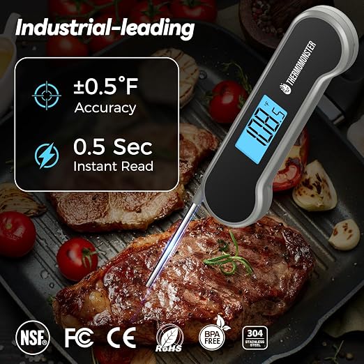 0.5 Sec Instant Read Meat Thermometer Digital with ±0.5℉ Precision, Grey | Food Thermometer for Cooking Kitchen Gadgets, Oven Grill Candy BBQ Essentials Accessories, Gifts for Him Dad Men Birthday