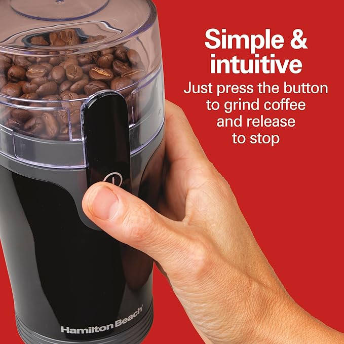 Hamilton Beach Fresh Grind Electric Coffee Grinder For Up To 12 Cups | Grinds Coffee Beans, Spices & More | Stainless Steel Blades | Easy-Clean Removable Chamber | Black | 80335RG