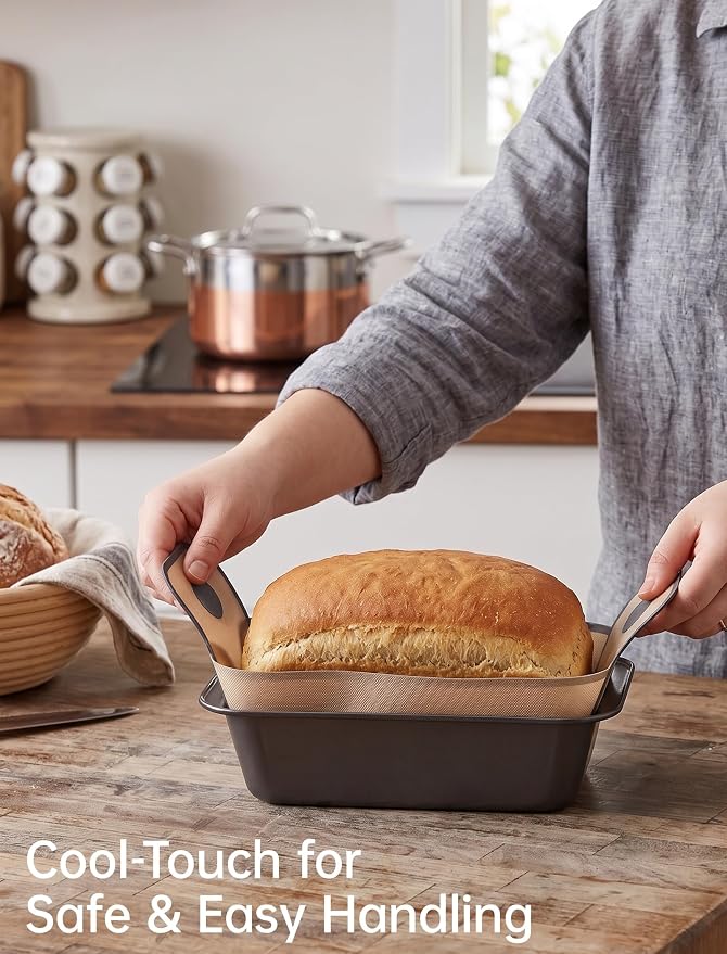 NiHome Loaf Pan Set of 6, 9x5 Carbon Steel Bread Pans with Silicone Liners | Extended Handles for Easy Lifting, Leak-Proof Folded Corners, Sturdy Metal, Even Heat Distribution, Durable and Long-lasting