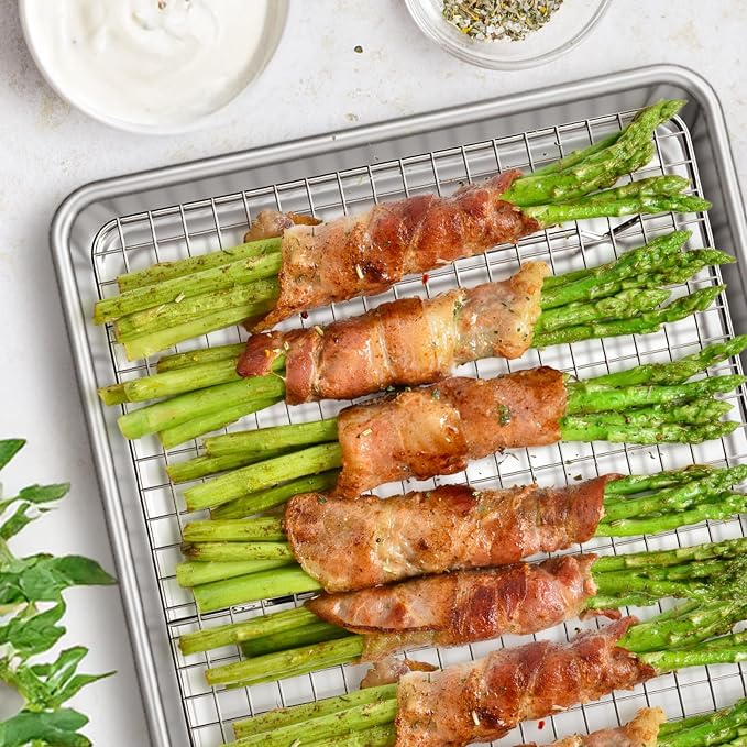 Wildone Baking Sheet with Rack Set (2 Pans + 2 Racks), Half Sheet Size | Natural Aluminum Commercial Quality Cookie Sheet with Cooling Rack, Nonstick Baking Pan, Warp Resistant & Heavy Duty