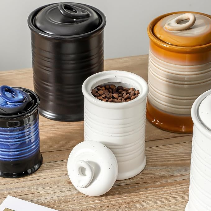 Nihow Food Storage Jar, Ceramic Canister Sets for The Kitchen,Set of 4 | Air Tight Ceramic Lid, Flour/Sugar/Rice/Coffee/Cookies/Candy,Matte White