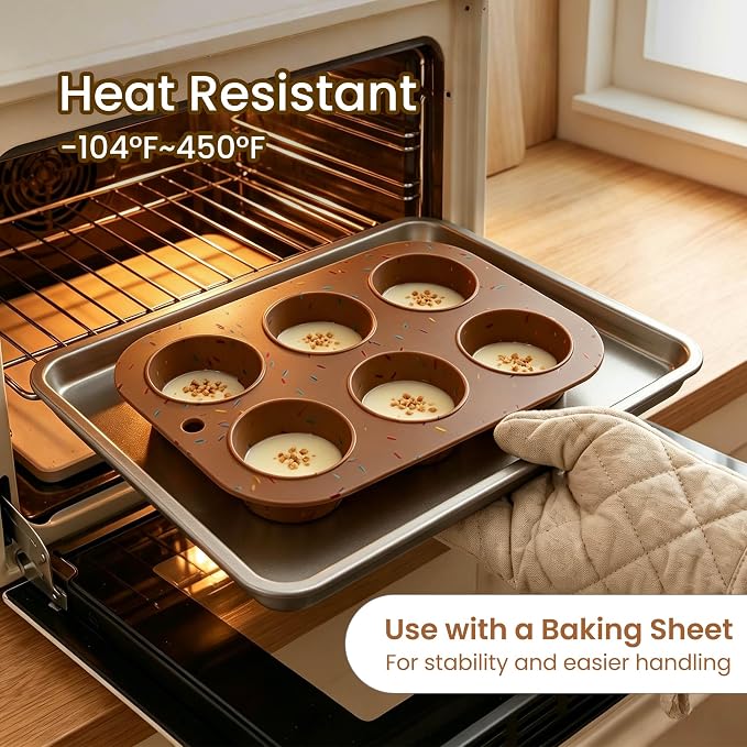 2 Pack Silicone Muffin Pan for Baking, Regular Size Nonstick Cupcake Pan, 6-Cup Silicone Muffin Tin BPA Free Dishwasher Safe, Great for Muffin Cupcake Brownie Egg Tart