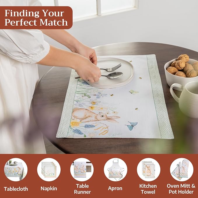 Maison d' Hermine Placemats Set of 4 Reusable 100% Cotton (13"x19") | Cloth Place Mats Washable Table Mats for Kitchen Dining Party Wedding Hotel Home Restaurant Spring Summer - Easter Dew