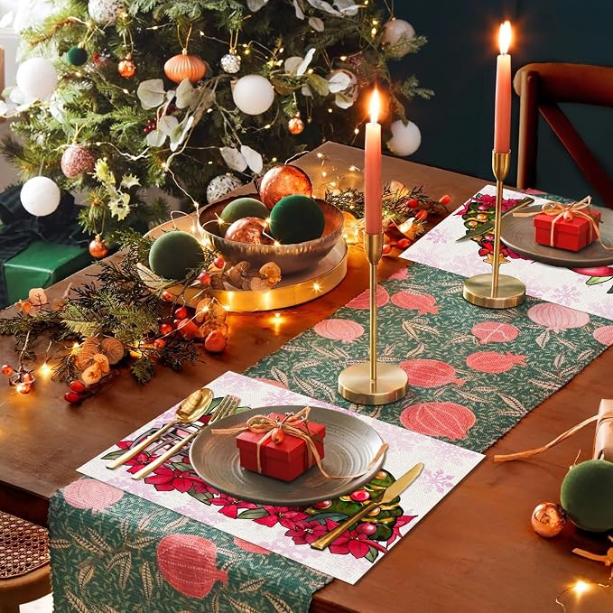 50Pcs Winter Disposable Paper Placemats,Holiday Table Decor | Football Helmet Snowflake Poinsettia Design for Xmas Party