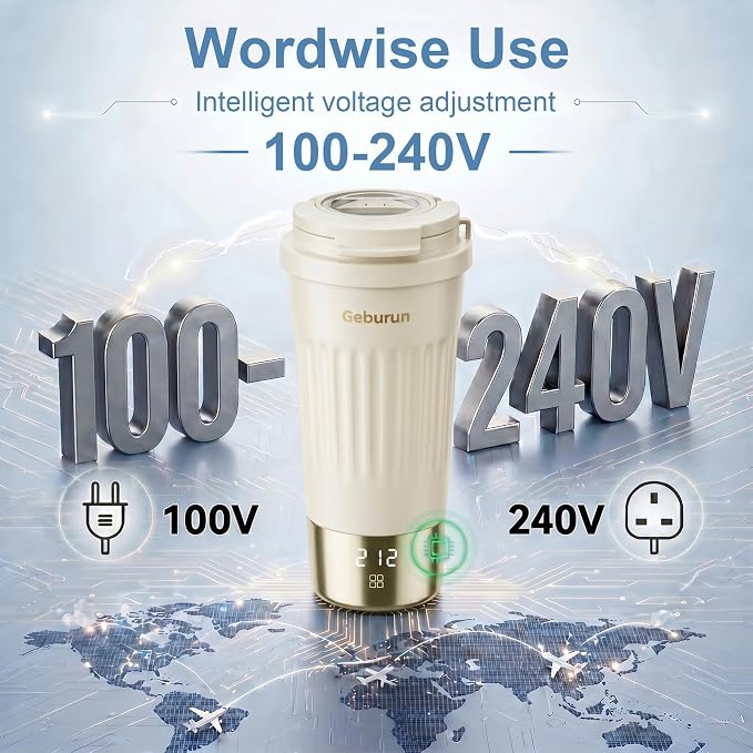 Travel Electric Kettle Portable Water Boiler, 400ml Small Tea Maker with 6 Temp Settings LCD Display, 316 Stainless Steel Vacuum Insulated Tumbler, 100V-240V, Travel Gifts for Men Women(White)