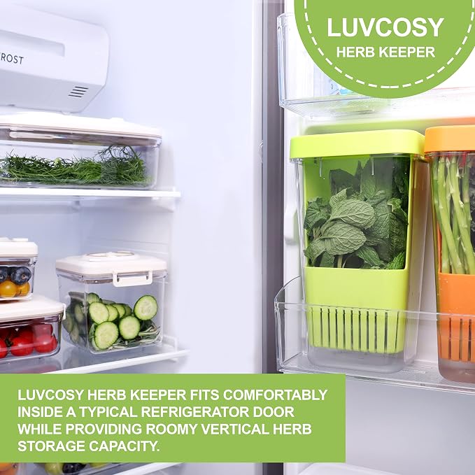LUVCOSY Herb Keeper, BPA-Free Plastic Herb Saver with an Inner Basket for Cilantro, Mint, Parsley, and Asparagus, Keeps Fresh Herbs for 3 Times Longer,1Pcs, Green