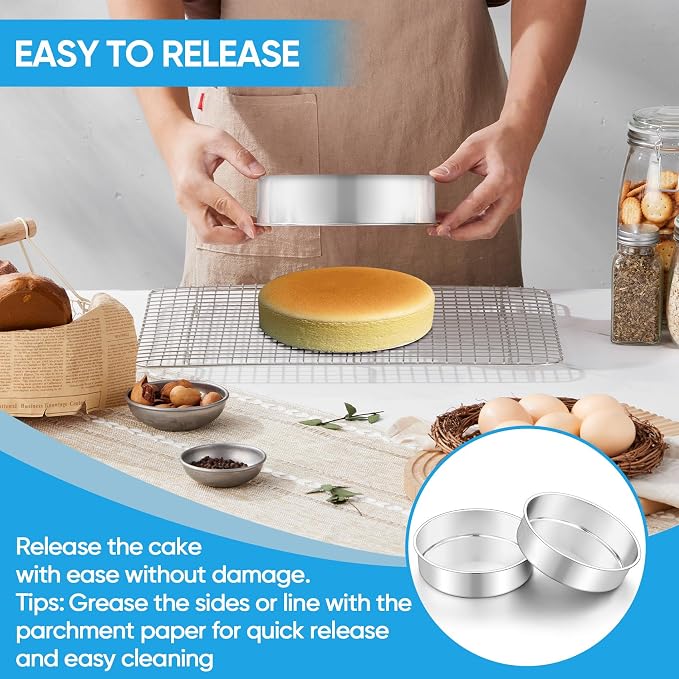 TeamFar 7 Inch Cake Pan, Stainless Steel Round Layer Cake Baking Pan | Baking Tin for Birthday Wedding, Non-Toxic & Heavy-Duty, Mirror Finish & Leak Proof, Oven & Dishwasher Safe