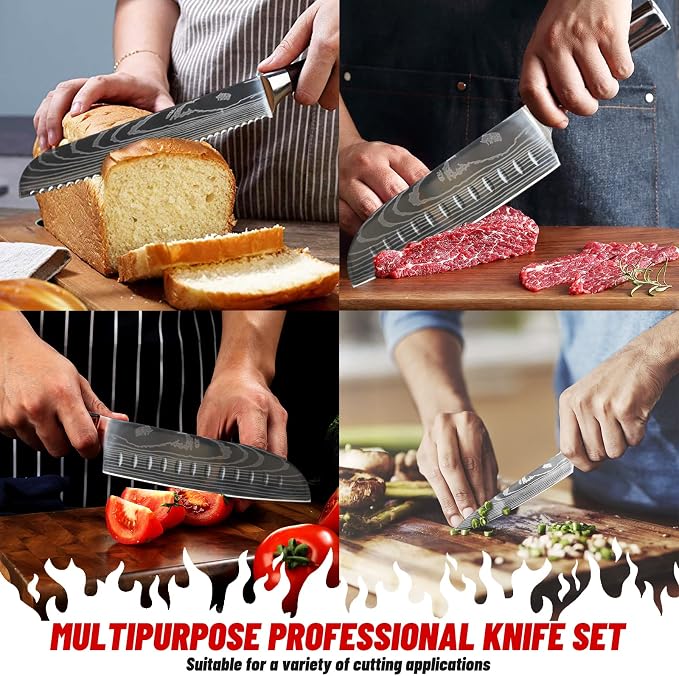 7-Piece Kitchen Knife Set with Magnetic Block - High Carbon Stainless Steel, Hand-Forged, Dishwasher Safe - Professional Knives Set with Block, Versatile Knife Sets for Kitchen