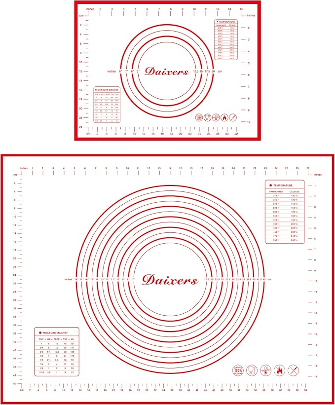 Silicone Baking Mats Set of 2,Extra Large 31.5" x 24" Small 16" x 12" Non Stick Non Skid Pastry-Mat with Measurements (Red)