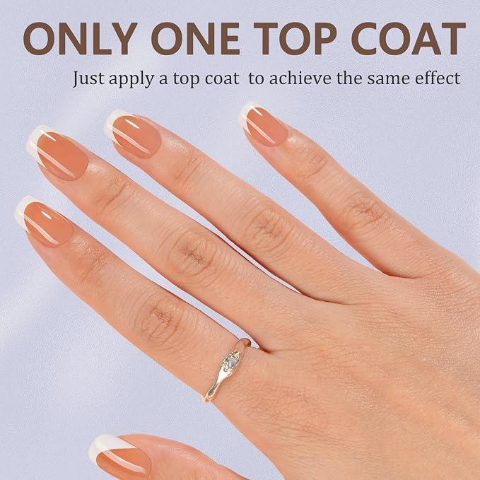 Misssix 150Pcs French Tip Press on Nails Short Square Brown Gel Fake Nails | No Need to File 3 in 1 Tips Pre-lasting, Fake Nails for Nail Art DIY 15 Sizes