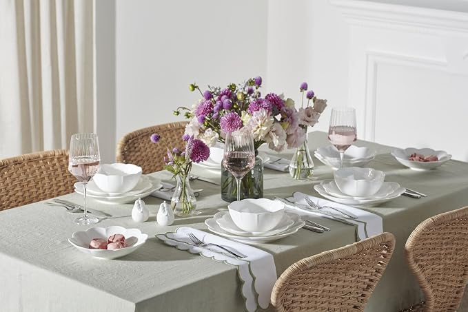 Lenox Studio 1414 Scallop Bone China 16-Piece Dinnerware Set for 4 | dishwasher safe | plates and bowls sets for kitchen and dining | 10.71 inch plate, dish set, dishes, chip resistant