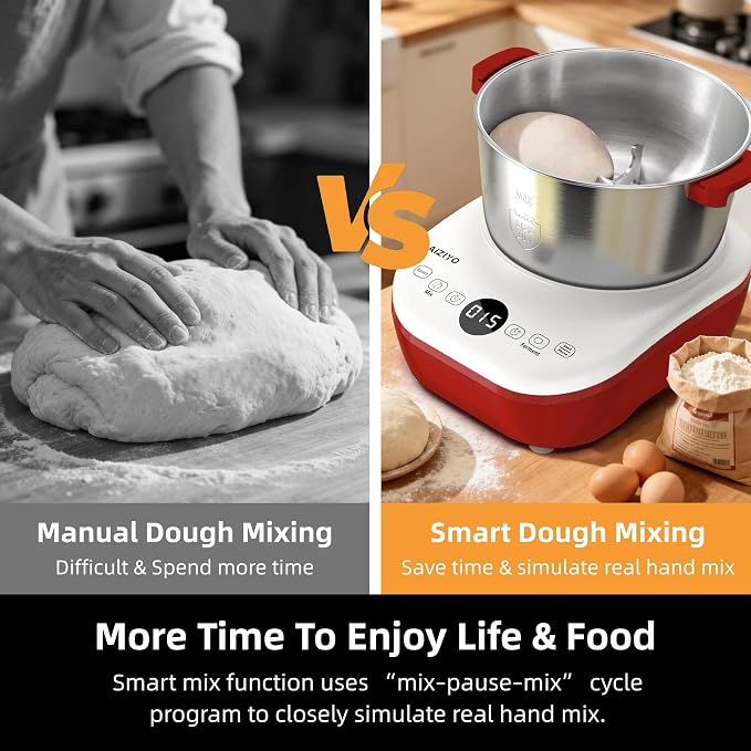 AIZIYO DoughChief, 5.3QT Dough Mixer, Dough Maker with Ferment Function, Touch Panel Control, 304 Stainless Steel Bowl, Removeable lid, Dough Proofing Box for Pizza, Bread, Pasta & Mochi