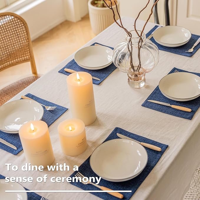 Home Brilliant Placemats Set of 8 Linen Blue Placemats Heat Resistant Dining Table Place Mats Kitchen Table Mats, Indigo