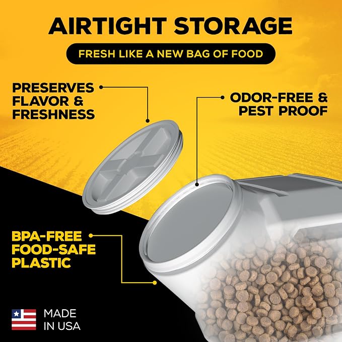 Vittles Vault Pawprint Pet Food Storage Container For Dog Food, Kibbles/Bird Seed/Oatmeal/Rice/Flour/Cereal, BPA Free, Plastic, Sealed Airtight For Cat Food, Up To 25 lb, Made in USA, With Scoop, Gray