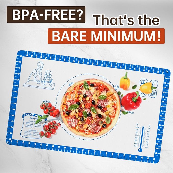 Non Stick Silicone Pastry Mat for Dough Rolling,Silicone Baking Mat with Measurement for Baking Pie Crust, Pizza & Cookies, Baking Sheet With 10 Recipes 480°F Oven Safe