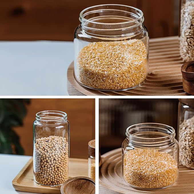 40 oz/1200 ml Clear Glass Storage Canister with Airtight Wooden Screw Lid, Large Tall Cute Decorative Glass Food Container Jar for Coffee,Spice,Candy,Salt,Cookie,Condiment,Pepper,Sugar,Pasta