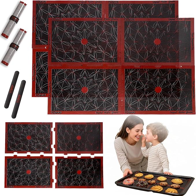 Silicone Baking Mats 8 Pack (8.3"x5.5") – Snap Together into 2 Large 16.5"x11" Oven Liners – Non-Stick, Heat-Resistant for Cookie Sheets & Air Fryers, Modular Puzzle Design