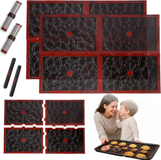 Silicone Baking Mats 8 Pack (8.3"x5.5") – Snap Together into 2 Large 16.5"x11" Oven Liners – Non-Stick, Heat-Resistant for Cookie Sheets & Air Fryers, Modular Puzzle Design