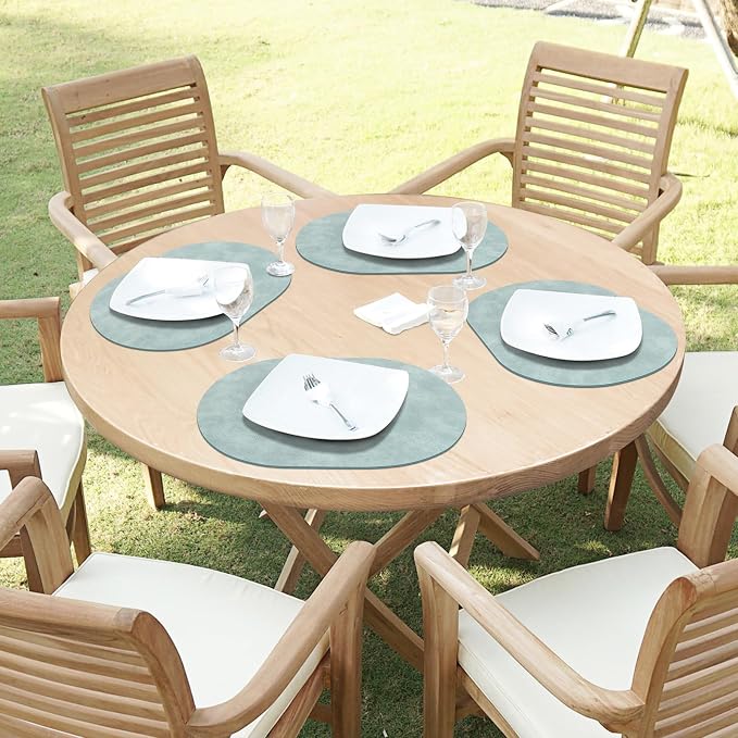 ADRIMER Placemats, Heat Resistant Oval Placemats Set of 6 Washable 12 x 17 Inch, Waterproof Table Mats, Wipeable Pu Place Mats for Kitchen, Dining Room, Light Blue
