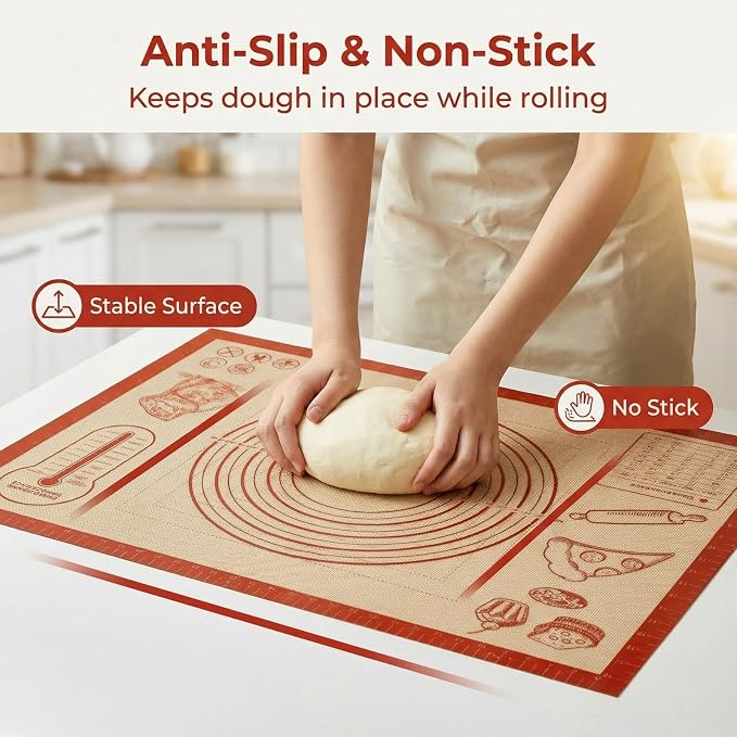 Silicone Baking Pastry Dough Mat - 28x20Inch Extra Large Thick Silicone Mat for Making Pie Bread Pizza, Nonslip Kitchen Pastry Mat for Dough Rolling Kneading, Heat Resistant Oven Liner Gift for Baker