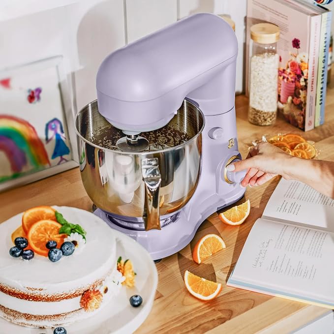 5.3 Qt Stand Mixer, 300W Electric Kitchen Mixer with 12 Speeds, Tilt Head Design, Stainless Steel Bowl, Dough Hook Whisk Beater Splash Guard (Lavender)