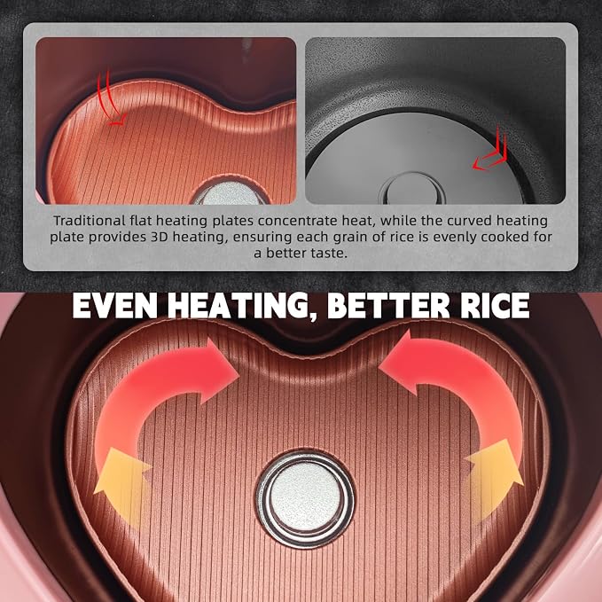 Heart Shaped Pink Rice Cooker 300W, Small Cute Rice Cooker (1.8L, 4Cups) | High Power Preset Timer Automatic Heat Preservation for New Year Valentine's Day Gifts