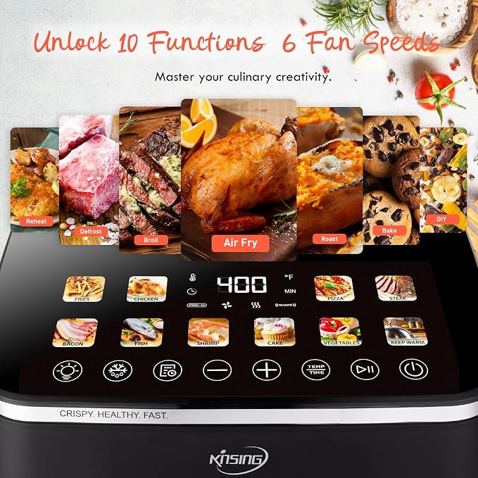 10.6 QT Oilless XL Large Air Fryer, 9 Presets & Keep Warm,Stainless Steel Inner Cavity, 400°F Precise Temp Control, Shake Reminder, Square Non-Stick&Dishwasher Safe Basket,With Visible Window