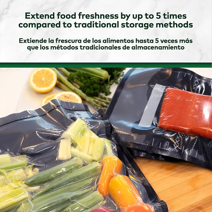 Vacuum Seal Bags 11" x 24" (50 Count) 5.5 Mil (Black & Clear) BPA Free Precut Heavy-Duty Commercial Grade Sealer Bags, Food Saver, Sous Vide, Meal Prep, Freezer Storage & Food Preservation