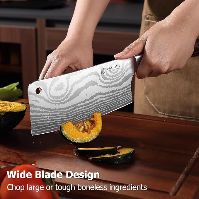 PAUDIN Cleaver Knife, Ultra Sharp Meat Cleaver 7 Inch, High Carbon Stainless Steel Butcher Knife with Wooden Handle, Chinese Cleaver for Meat Cutting Vegetable Slicing