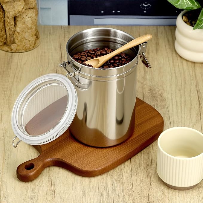 QWORK 62oz Stainless Steel Airtight Canister, Kitchen Storage Canister for Flour Coffee Beans, 5" x 7.5"