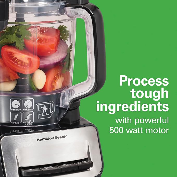 Hamilton Beach Stack & Snap 14 Cup Food Processor and Vegetable Chopper | Dishwasher Safe Stainless Steel Blades | 3-Speed 500 Watt Motor | Includes 4-Cup Mini Food Processor Bowl | Black | 70585