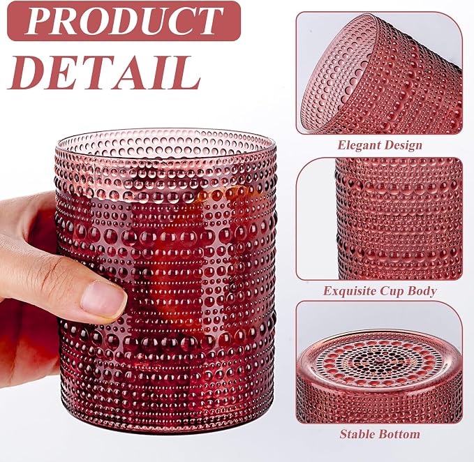 18PCS Hobnail Plastic Drinking Glasses 14 oz Burgundy Cups for Party | Vintage Glasses Mixed Drinkware Sets, Clear and Sturdy, Disposable yet Stylish, Perfect for Beer, Whiskey, Juice, Cocktails