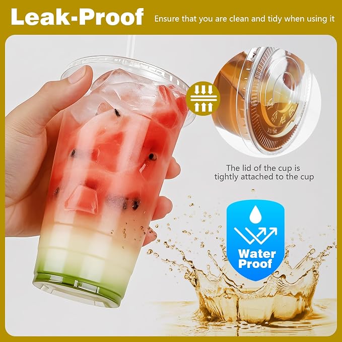 Charmount 24 oz Clear Plastic Cups with Lids and Straws | 100 Sets Disposable To Go Cups for Cold Drinks, Iced Coffee, Coffee Bar Accessories, Smoothies