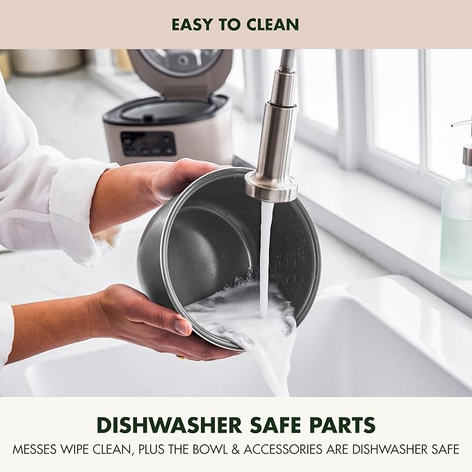 GreenPan Advanced Rice Cooker, 4-Cups Uncooked/8-Cups Cooked, Removable Nonstick Ceramic PFAS-Free Pot, White & Brown Rice, Family Sized, Quick Cook in 25mins, 6 Presets, Fuzzy Logic Tech, Clay
