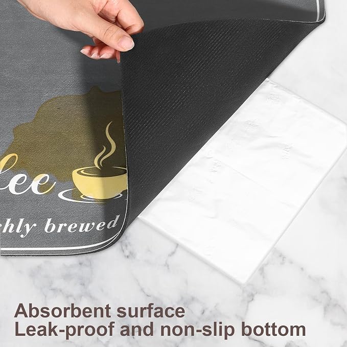 CooRug Fashion Coffee Mat, Dish Drying Mat 16" x 24" Dark Grey | Hide Stain, Absorbent, Coffee Bar Accessories, Heat Resistant, Non-slip, Eco-friendly, Easy to Clean