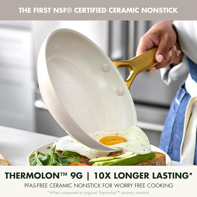 GreenPan Nonstick Reserve Pro 8" Frying Pan, NSF Certified Ceramic, Hard Anodized PFAS-Free Skillet, Stainless Steel Handles, Oven & Dishwasher Safe, Cream White