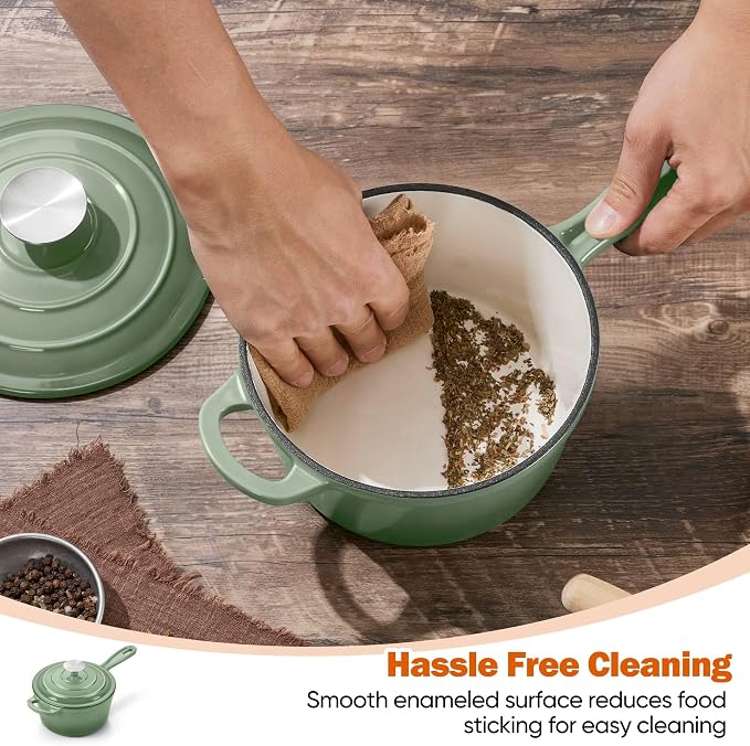 Homikit 1 Quart Saucepan with Lid, Enameled Cast Iron Small Sauce Pan Cooking Pot for Soup, Milk, Pasta, Nonstick Enamel Dutch Oven for All Cooktops, Heat Resistant Up to 500°F, Sage Green