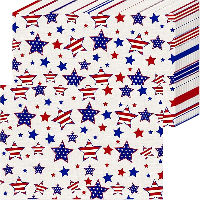 50 Pack Patriotic Disposable Paper Placemats, Star and Stripes Table Mats | 11x16 Inch Heavy-Duty Table Mats,4th of July, Memorial Day, BBQ & Family Dinner