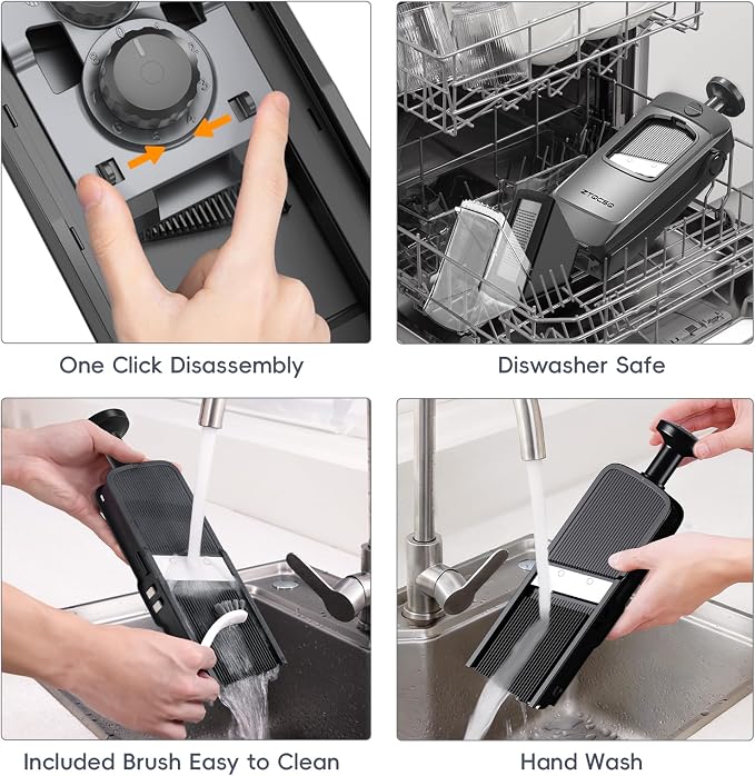 Safe Mandoline Slicer for Kitchen, Vegetable & Food Cutter, Easy to Clean | Vegetable Potato Slicer Chopper Cutter With Container, Wider Tray & Stainless Steel & Filter Basket & Brush (Black Pro)