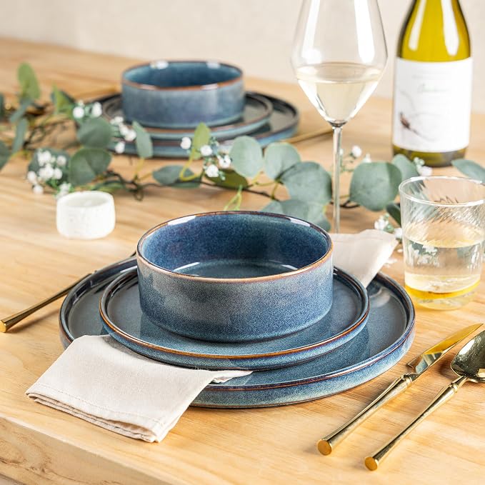 AmorArc Ceramic Dinnerware Sets for 8,24 Piece Plates and Bowls Sets Dishes | Stoneware Handmade Reactive Glaze Dishes Set | Highly Chip and Crack Resistant | Dishwasher & Microwave Safe
