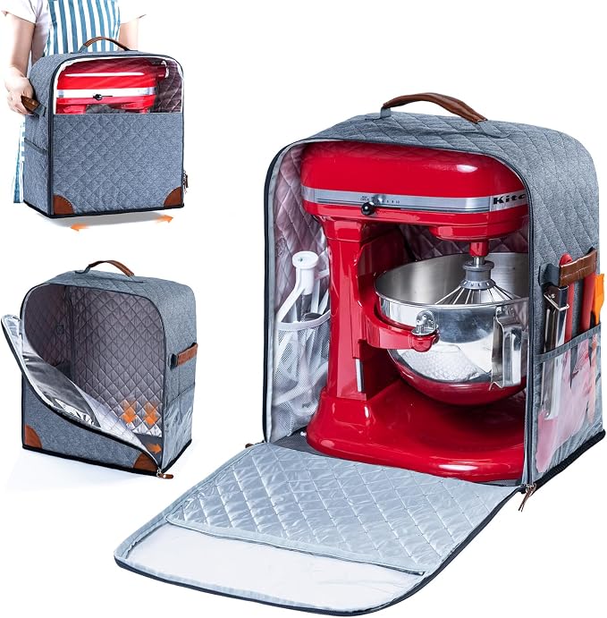 BAGSPRITE Stand Mixer Cover with Appliance Sliders Base Compatible with KitchenAid Mixer-Storage Bag for 6/7/8 Quart with Pockets for Kitchen Aid Accessories and Attachments