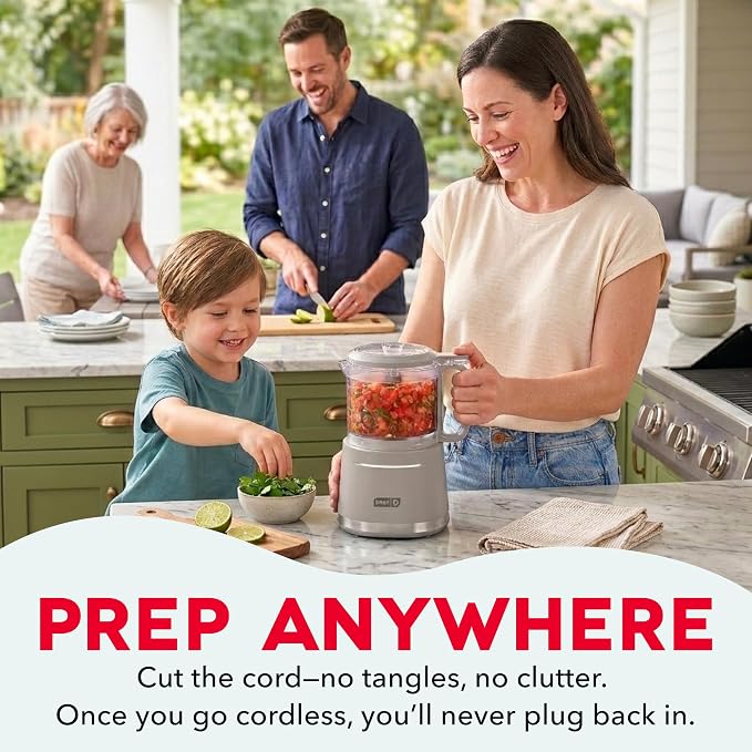 Dash Cordless Food Chopper, 28 oz Ingredient Bowl, French Grey | Electric Vegetable & Onion Chopper, Mini Food Processor for Garlic & Dips, One-Touch & Rechargeable