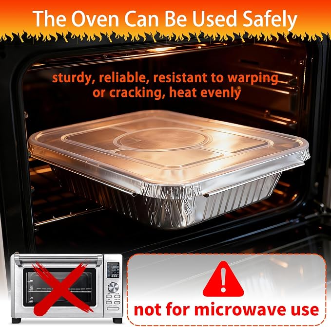 9x13 Aluminum Foil Pans with Lids Disposable - Half Size Aluminum Foil Heavy Duty Deep Bakin Pan, Tin foil Turkey Sheets Tray Chafing Grill Accessories for Cooking, Baking, Storing, Food Prepping