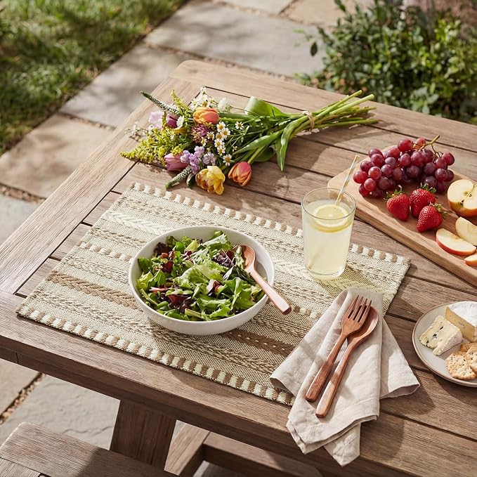 Artoid Mode Light Coffee Farmhouse Woven Braided Stripe Placemats Set of 6,12x18 Inch Seasonal Holiday Table Mats Party Kitchen Dining Decoration